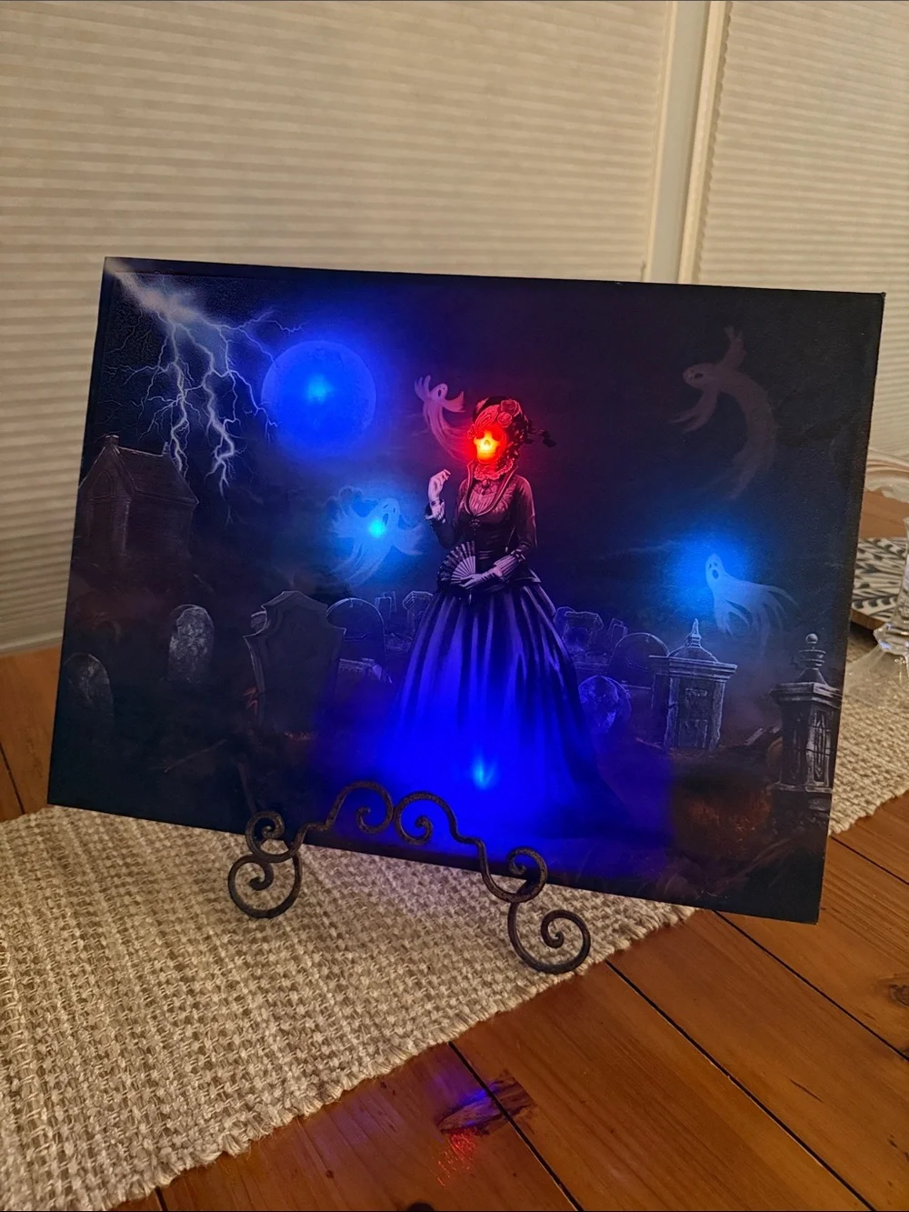 Big Lots Black Widow Skeleton LED Halloween Canvas Graveyard Gothic Wall Art
